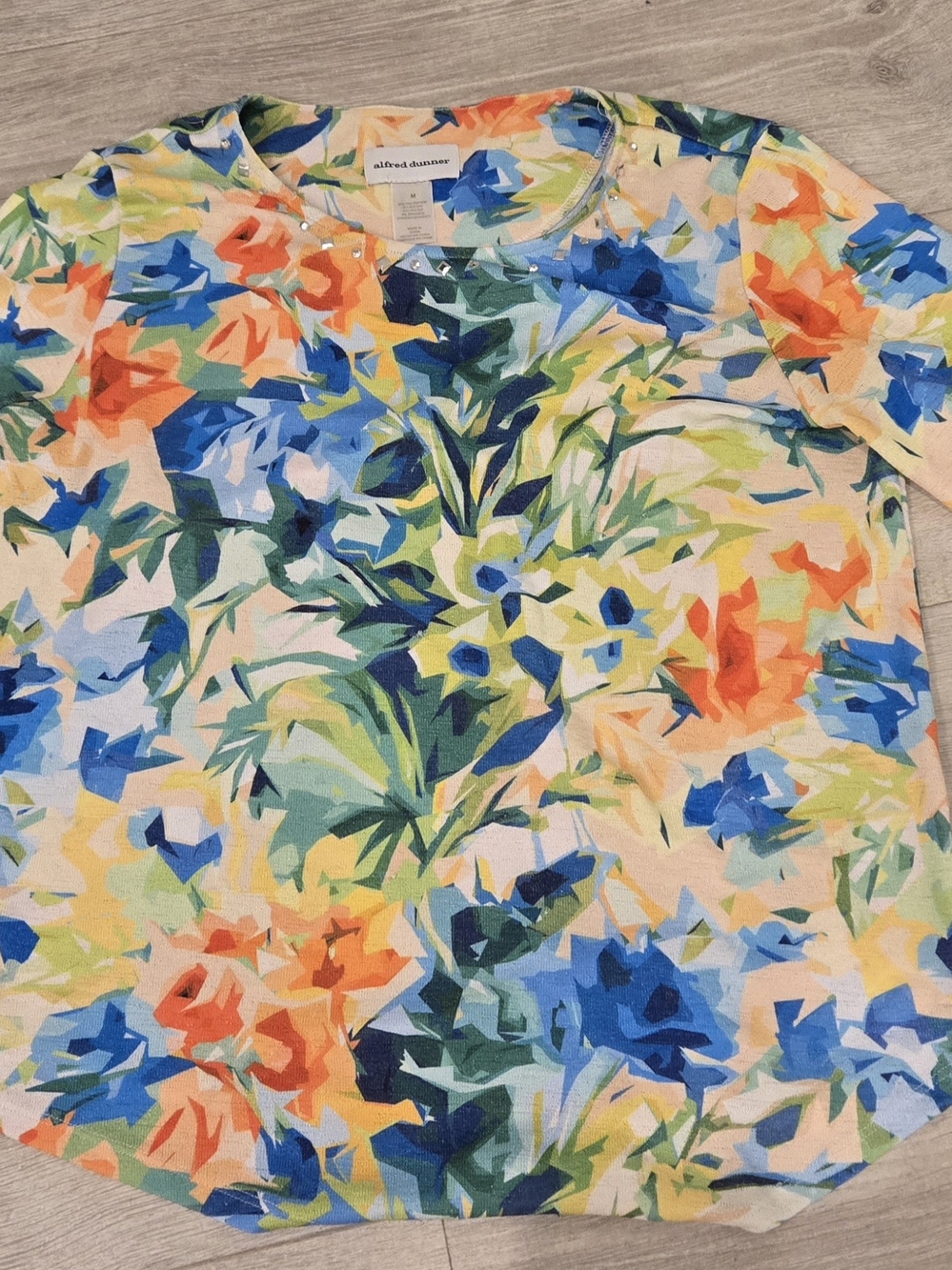 Alfred Dunner Girls Floral Short Sleeve Tee in Blue, Orange, Yellow, Green